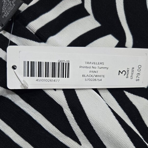 Chico's Travelers NWT Black White Abstract Swirl Pull On No Tummy Pants PETITE - Picture 8 of 9